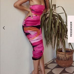 House of CB ruched strapless midi dress